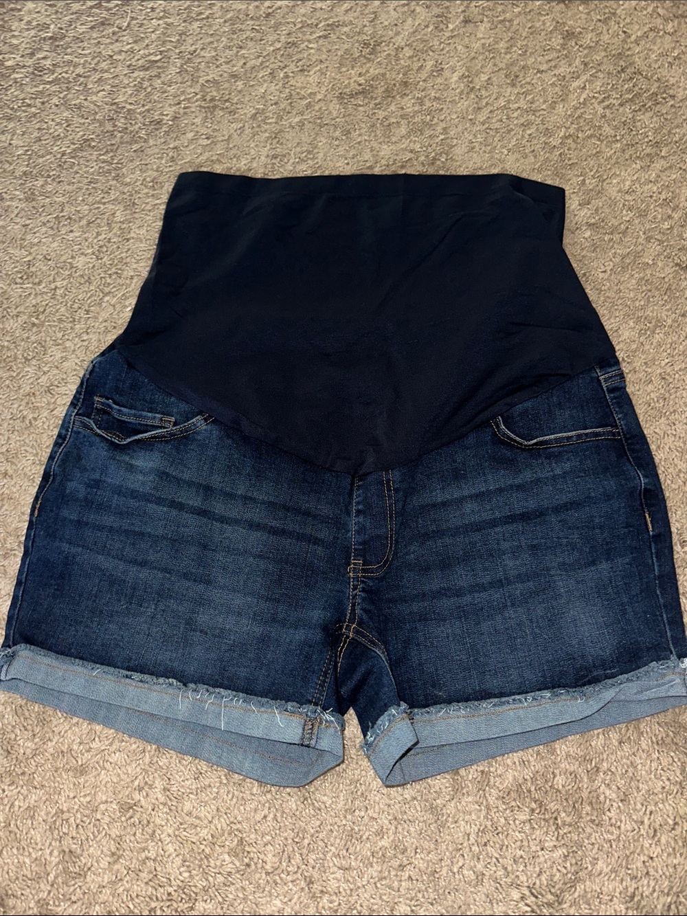 Time and Tru Dark Wash Denim Maternity Shorts with Black Panel